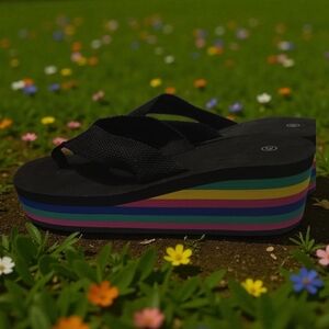 Colorful Rainbow Platform Flip Flops  NWT